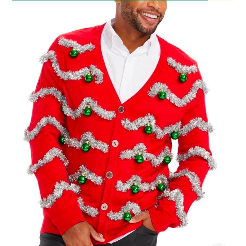 Tipsy Elves Christmas Sweater red silver garland NWT Size Large
